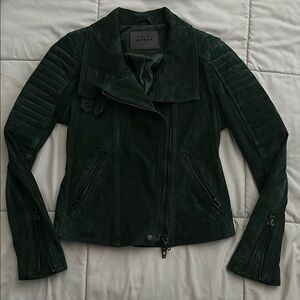 Dark Green Genuine Leather Jacket Blank NYC Small
